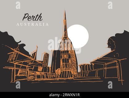 Handgezeichnete Vektor-Skizzenillustration der Swan Bells, einem modernen Glockenturm in Perth, Western Australia. Stockfoto