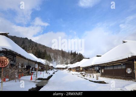 Ouchi-juku im Schnee Stockfoto