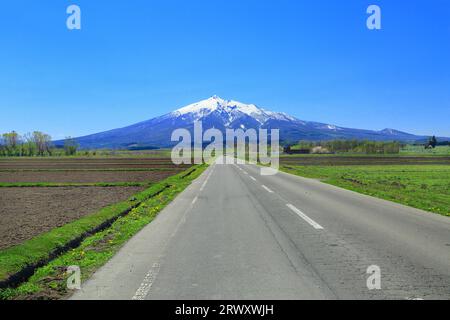 Mt. Iwaki seen from Ajigasawa Highway Stock Photo