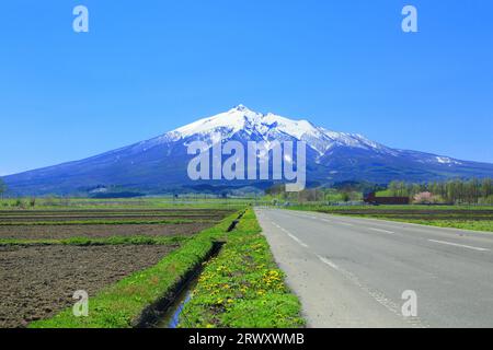 Mt. Iwaki seen from Ajigasawa Highway Stock Photo