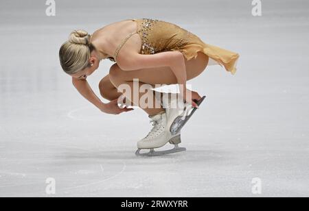 Oberstdorf, Deutschland. September 2023. Abbildung Skating: Challenger-Serie – Nebelhorn Trophy, Einzelspiel, Damen, Kurzprogramm. Gerli Liinamae aus Estland auf dem Eis. Angelika Warmuth/dpa/Alamy Live News Stockfoto