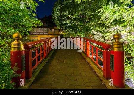 Shuzenji Onsen die Katsura Brücke leuchtet im frischen Grün des Frühlings (Landschaft von Süden nach Norden) Stockfoto