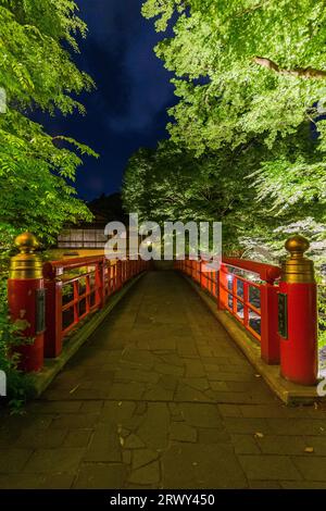 Shuzenji Onsen die Katsura Brücke leuchtet im frischen Grün des Frühlings (Landschaft von Süden nach Norden) Stockfoto