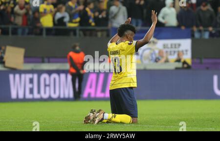 Brüssel, Belgien. September 2023. Kevin Rodriguez von Union, dargestellt nach einem Fußballspiel zwischen der Belgischen Royale Union Saint Gilloise und dem französischen Toulouse FC, am ersten Tag der Gruppenphase des UEFA Europa League-Wettbewerbs, in Gruppe E, am Donnerstag, den 21. September 2023 in Brüssel. BELGA PHOTO VIRGINIE LEFOUR Credit: Belga News Agency/Alamy Live News Stockfoto