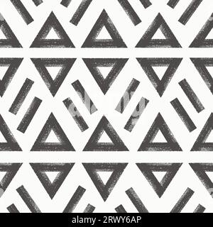 Geometrisches nahtloses Ethno-Labyrinth-Muster. Kräftige strukturierte Linien, Dreiecke auf weißem Hintergrund. Stock Vektor