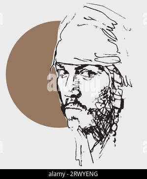 Vektor-freie Hand-Zeichnung Illustration von Jack Sparrow Figur von Johnny Depp, berühmten amerikanischen Schauspieler. Stockfoto