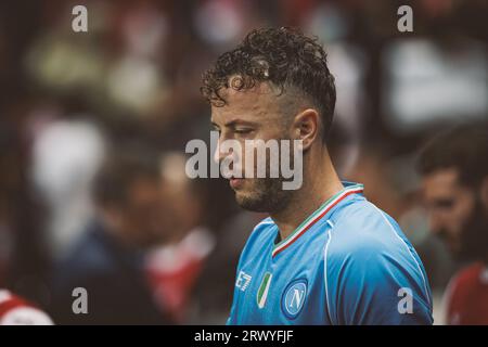 Amir Rrahmani während des Spiels der UEFA Champions League 2023/24 zwischen dem SC Braga und dem SSC Napoli im Estadio Municipal de Braga, Braga, Portugal. (Maciej Rogow Stockfoto