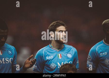 Kvicha Kvaratkshelia während des Spiels der UEFA Champions League 2023/24 zwischen dem SC Braga und dem SSC Napoli im Estadio Municipal de Braga, Braga, Portugal. (Macie Stockfoto