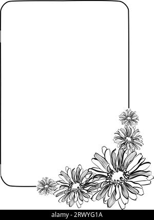 Vektorillustration mit Gerbera-Blüten im geometrischen Rahmen im Doodle-Stil Stock Vektor