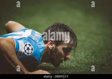 Kvicha Kvaratkshelia während des Spiels der UEFA Champions League 2023/24 zwischen dem SC Braga und dem SSC Napoli im Estadio Municipal de Braga, Braga, Portugal. (Macie Stockfoto