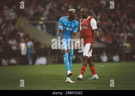 Victor Osimhen während des Spiels der UEFA Champions League 2023/24 zwischen dem SC Braga und dem SSC Napoli im Estadio Municipal de Braga, Braga, Portugal. (Maciej Rogo Stockfoto