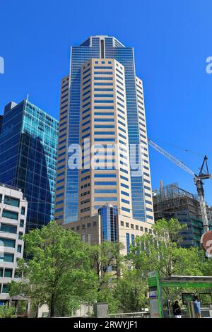 957 moderner Wolkenkratzer auf dem Lonsdale Street-Casselden Place mit 43 Etagen und 166 Metern Höhe. Melbourne-Australien. Stockfoto