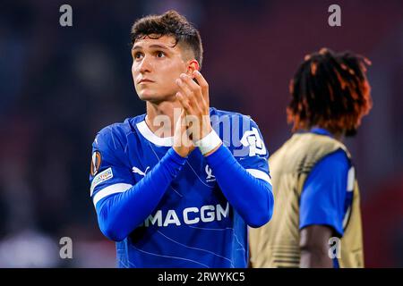 AMSTERDAM, NIEDERLANDE - 21. SEPTEMBER: Leonardo Balerdi (Olympique Marseille) während der UEFA Europa League 2023/2024 - Gruppe-B-Spiel des AFC Ajax und Stockfoto