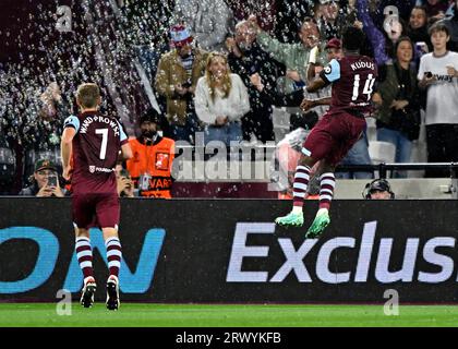 London, Großbritannien. September 2023. Während des Spiels West Ham gegen Backa Topola Europa League (Gruppe A) im London Stadium Stratford. Quelle: MARTIN DALTON/Alamy Live News Stockfoto