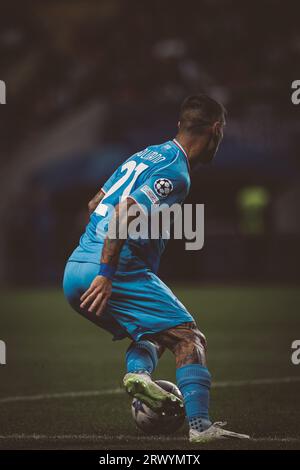 Matteo Politano während des Spiels der UEFA Champions League 2023/24 zwischen dem SC Braga und dem SSC Napoli im Estadio Municipal de Braga, Braga, Portugal. (Maciej Rog Stockfoto