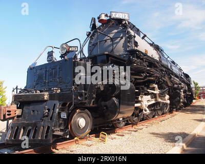 Die Dampflokomotive „Big Boy“ der Union Pacific Railroads befindet sich auf der Steam Town National Site in Scranton, Pennsylvania. Die größte Dampflok der Welt. Stockfoto