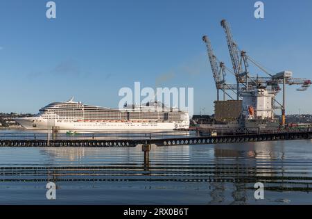 Ringaskiddy, Cork, Irland. September 2023. Kreuzfahrtschiff Kreuzfahrtschiff MSC Preziosa Ankunft am Tiefwasserplatz in Ringaskiddy, Co Cork, Irland. David Creedon / Alamy Live News Stockfoto