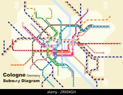 Geschichtete editierbare Vektorillustration des U-Bahn-Diagramms von Köln. Stock Vektor