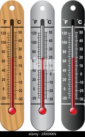 Mehrschichtige Vektorillustration von drei Arten von Thermometern. Stock Vektor