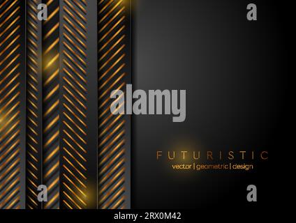 Abstraktes schwarzes Bronzestrukturdesign mit Streifen und Linien. Goldener Hintergrund der Deluxe-Technologie. Geometrische Vektorillustration Stock Vektor