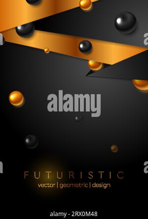 Bronzener und schwarzer abstrakter technischer Unternehmenshintergrund mit glänzenden Kugeln. Vektorflyer-Design Stock Vektor
