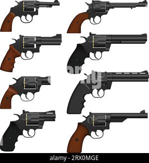 Mehrschichtige Vektorillustration des gesammelten Revolvers. Stock Vektor