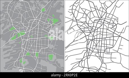 Geschichtete editierbare Vektorstreetmap von Mexiko-Stadt, Mexiko, die Linien und farbige Formen für Land, Straßen und Parks enthält. Stock Vektor