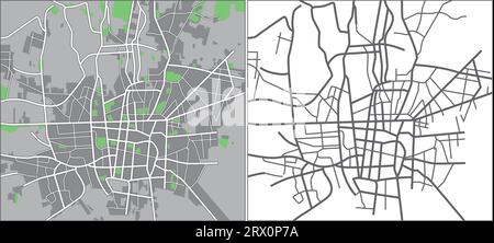 Geschichtete editierbare Vektorstreetmap von Teheran, Iran, die Linien und farbige Formen für Land, Straßen und Parks enthält. Stock Vektor