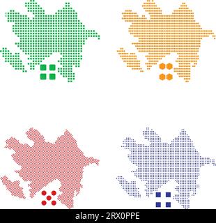 Geschichtete editierbare Vektorillustration Landkarte von Aserbaidschan, die vier verschiedene Pixelversionen enthält, kann als Hintergrund oder Material verwendet werden. Stock Vektor