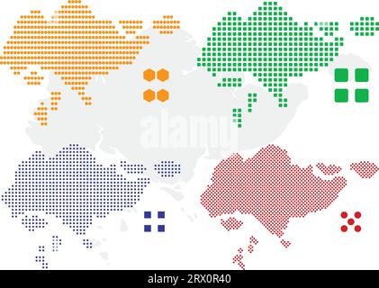 Geschichtete editierbare Vektorillustration Landkarte von Singapur, die vier verschiedene Pixelversionen enthält, kann als Hintergrund oder Material verwendet werden. Stock Vektor