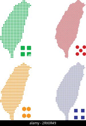 Geschichtete editierbare Vektorillustration Landkarte von Taiwan, die vier defferente Pixelversionen enthält, kann als Hintergrund oder Material verwendet werden. Stock Vektor