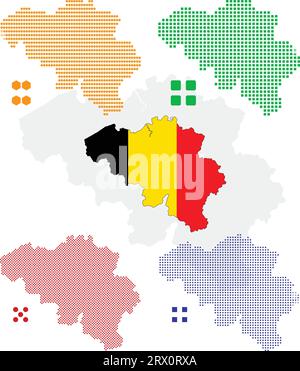 Geschichtete editierbare Vektorillustration Landkarte von Belarus, die bunte Landesflaggenversion, schwarze Silhouettenversion und defferentes Pixel enthält Stock Vektor