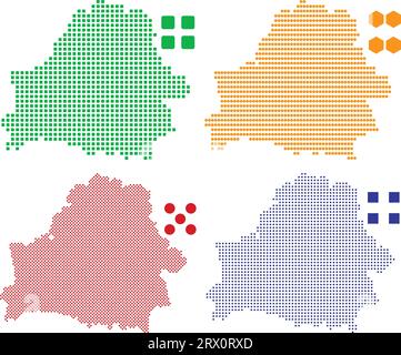 Geschichtete editierbare Vektorillustration Landkarte von Belarus, die vier verschiedene Pixelversionen enthält, kann als Hintergrund oder Material verwendet werden. Stock Vektor