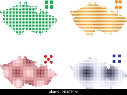 Geschichtete editierbare Vektorillustration Länderkarte von Tschechisch, die vier defferente Pixelversionen enthält, kann als Hintergrund oder Material verwendet werden. Stock Vektor