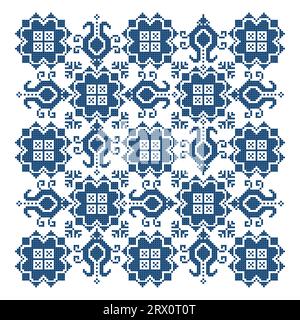 Zmijanje Volkskunst Stickereistil Vektordesign im Quadrat - traditionelle Kreuzstich aus Bosnien und Herzegowina namens Zmijanski vez Stock Vektor