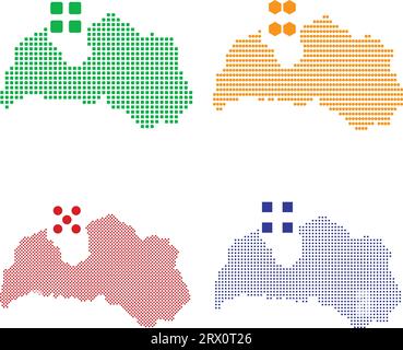 Geschichtete editierbare Vektorillustration Länderkarte von Lettland, die vier defferente Pixelversionen enthält, kann als Hintergrund oder Material verwendet werden. Stock Vektor