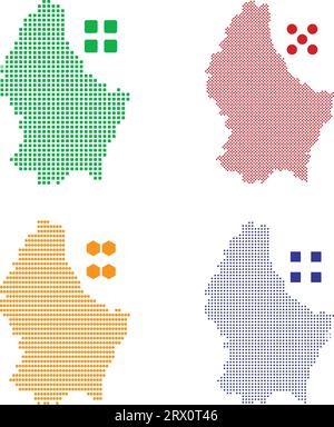 Geschichtete editierbare Vektorillustration Länderkarte von Luxemburg, die vier verschiedene Pixelversionen enthält, kann als Hintergrund oder Material verwendet werden. Stock Vektor