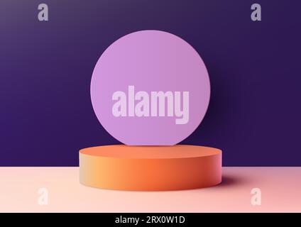 Dieses realistische orangefarbene 3D-Podium mit kreisförmigem Hintergrund ist ein minimalistisches Modell für die Produktpräsentation. Es ist perfekt, um Ihre Produkte in einem Moder zu präsentieren Stock Vektor