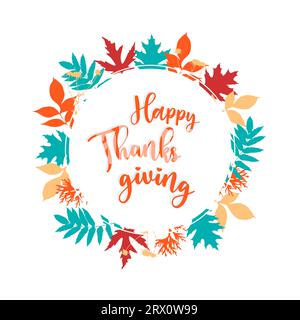 Herbstlicher glücklicher Dankeskreis mit fallendem Herbstlaub. Vektorillustration Stock Vektor