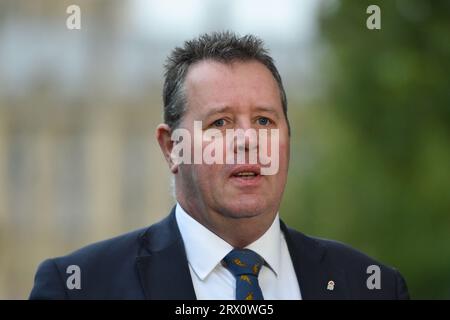 London, England, Großbritannien. September 2023. Umweltminister MARK SPENCER wird während der morgendlichen Medienrunde in Westminster gesehen. (Bild: © Thomas Krych/ZUMA Press Wire) NUR REDAKTIONELLE VERWENDUNG! Nicht für kommerzielle ZWECKE! Stockfoto