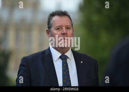 London, England, Großbritannien. September 2023. Umweltminister MARK SPENCER wird während der morgendlichen Medienrunde in Westminster gesehen. (Bild: © Thomas Krych/ZUMA Press Wire) NUR REDAKTIONELLE VERWENDUNG! Nicht für kommerzielle ZWECKE! Stockfoto