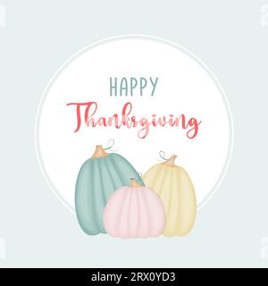 Happy Thanksgiving-Karte mit Kürbissen. Vektorillustration Stock Vektor