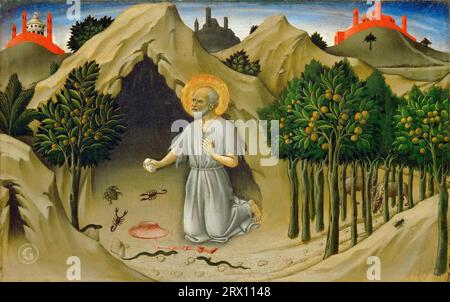 Sano di Pietro (1405-1481) -- Buße des Heiligen Jerome um 1444, 23х36 Stockfoto