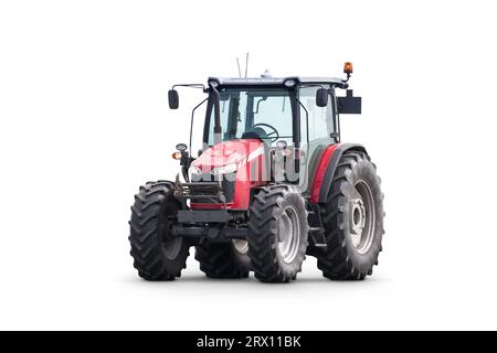 Moderner Radtraktor isoliert auf weißem Hintergrund Stockfoto