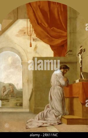 Eustache Le Sueur -- das Leben von St. Bruno: St. Bruno im Gebet 1645-58, 193х130 Stockfoto