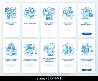 Walkthrough Online-Therapie mit linearem Icons-Konzept Stock Vektor