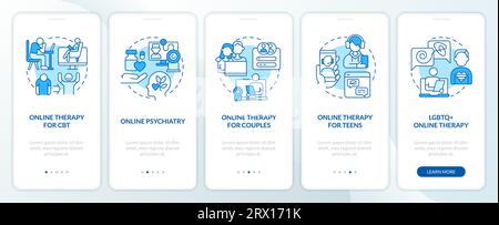 Walkthrough Online-Therapie mit blauem Icons-Konzept Stock Vektor