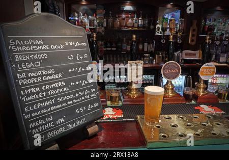 Beispiel für eine mit CAMRA ausgezeichnete Real Ale Bar in ATVH Appleton Thorn Village Hall, Warrington, Cheshire, England, Großbritannien WA4 4RT Stockfoto