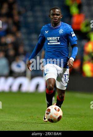 Glasgow, Großbritannien. September 2023. Rabbi Matondo of Rangers während des Spiels der UEFA Europa League im Ibrox Stadium in Glasgow. Auf dem Bild sollte stehen: Neil Hanna/Sportimage Credit: Sportimage Ltd/Alamy Live News Stockfoto