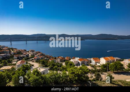 Luftaufnahme von Peljeski Most, Komarna, Peljesac, Kroatien Stockfoto